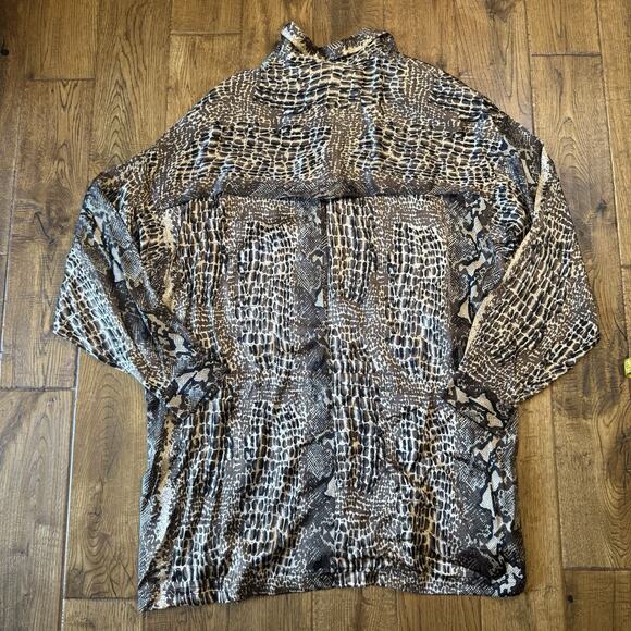 VTG 80s The Icing 100% Silk Button Down Long Slv Tunic Shirt Animal Print Sz L - Picture 5 of 5